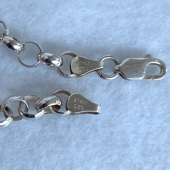 Sterling Silver 925 AGI Italy 6MM Rolo Link Bell Charm Bracelet Size 8" 13.5g - Picture 10 of 17